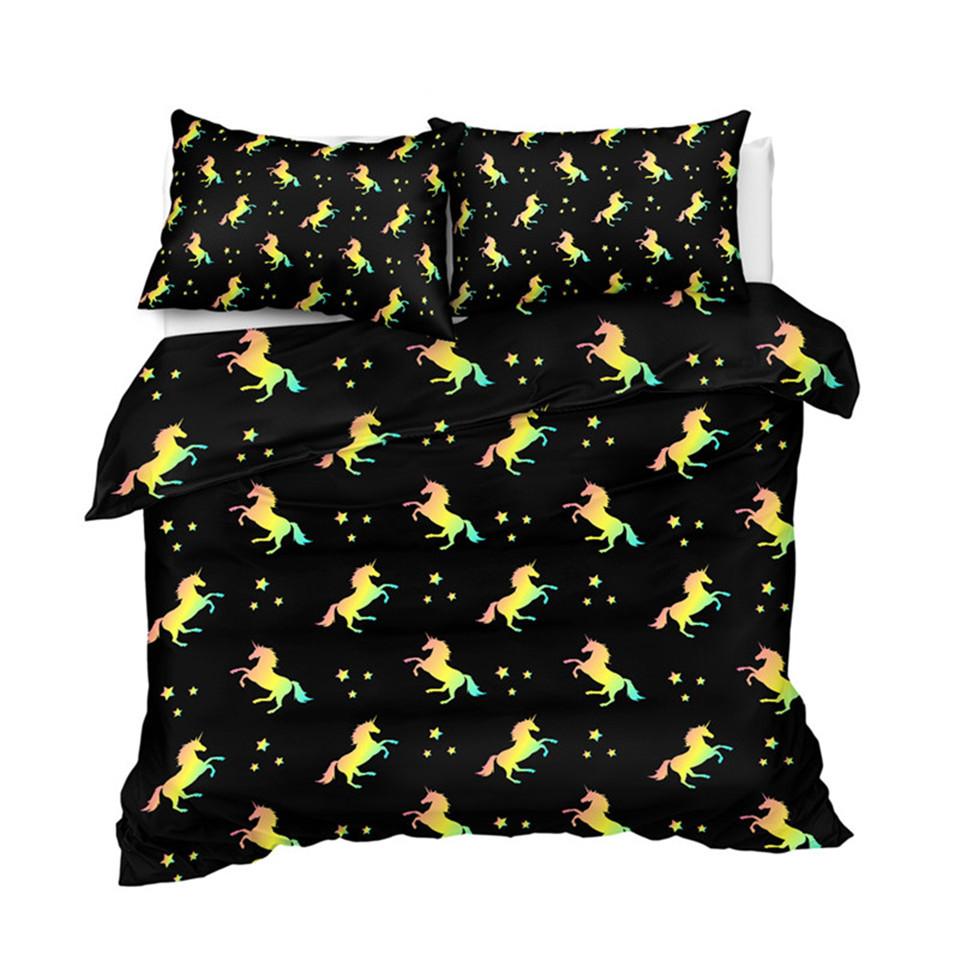 Rainbow Unicorn Black Background Comforter Set - Beddingify