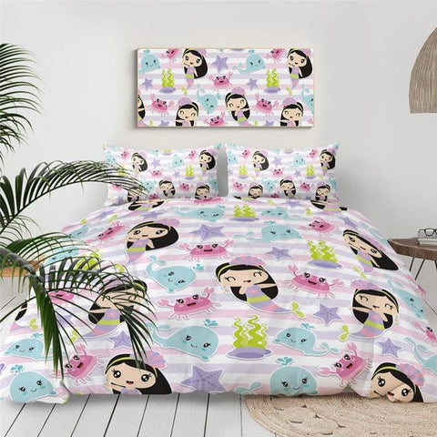 Image of Cartoon Mermaid Girl Comforter Set - Beddingify