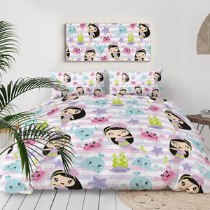 Cartoon Mermaid Girl Comforter Set - Beddingify