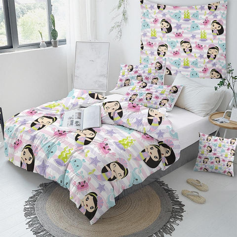 Image of Cartoon Mermaid Girl Comforter Set - Beddingify