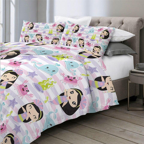 Image of Cartoon Mermaid Girl Comforter Set - Beddingify