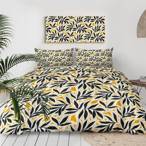 Image of Black And Yellow Leaves Comforter Set - Beddingify