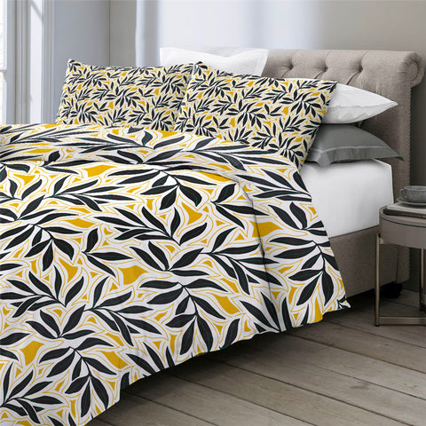 Image of Black And Yellow Leaves Bedding Set - Beddingify