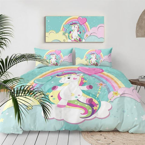 Image of Cartoon Rainbow Unicorn Comforter Set - Beddingify