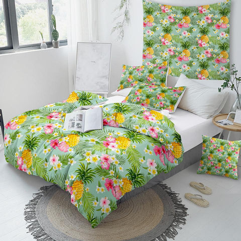 Image of Palm Leaves Pineapple Comforter Set - Beddingify