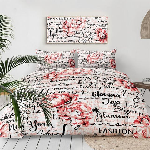Image of Poppy Flower And Letters Comforter Set - Beddingify