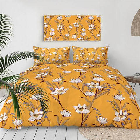 Image of Yellow Background Flower Comforter Set - Beddingify