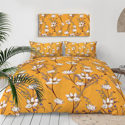 Image of Yellow Background Flower Bedding Set - Beddingify