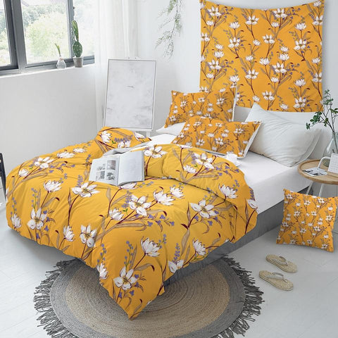 Image of Yellow Background Flower Comforter Set - Beddingify