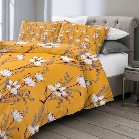 Image of Yellow Background Flower Comforter Set - Beddingify