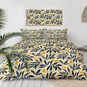 Black And Yellow Leaves Bedding Set - Beddingify