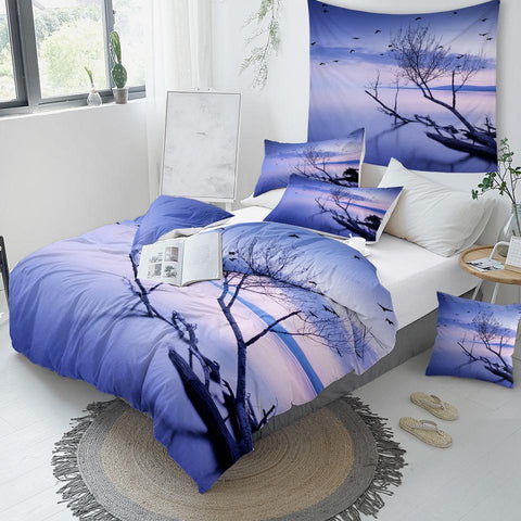 Image of Sunset Lake Birds Comforter Set - Beddingify