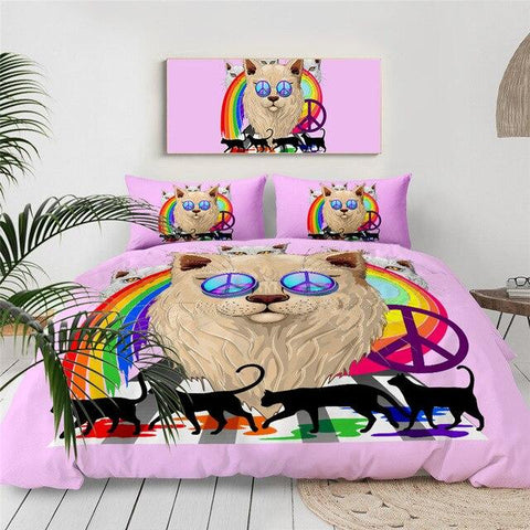 Image of Rainbow Pink Cat Comforter Set - Beddingify