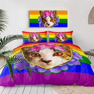 Rainbow Pink Cat Comforter Set - Beddingify