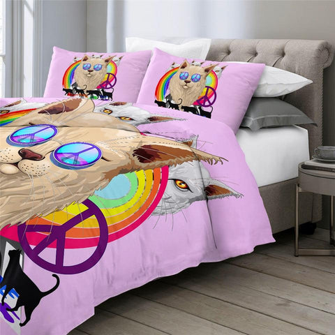 Image of Rainbow Pink Cat Comforter Set - Beddingify