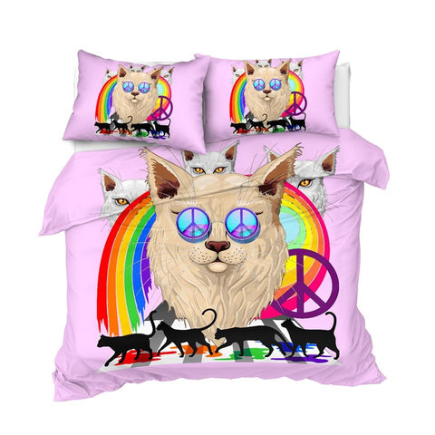 Image of Rainbow Pink Cat Comforter Set - Beddingify