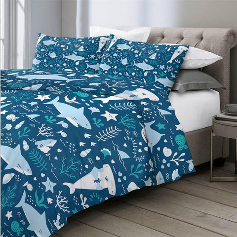 Image of Cartoon Shark Themed Comforter Set - Beddingify