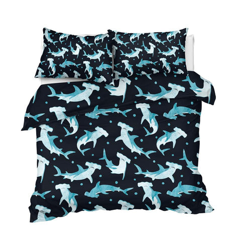 Image of Cute Cartoon Hammerhead Shark Comforter Set - Beddingify