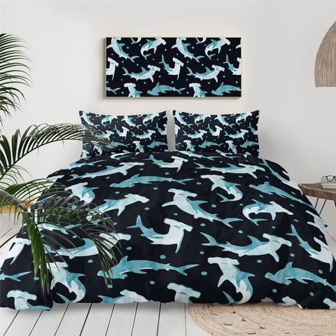 Image of Cute Cartoon Hammerhead Shark Comforter Set - Beddingify