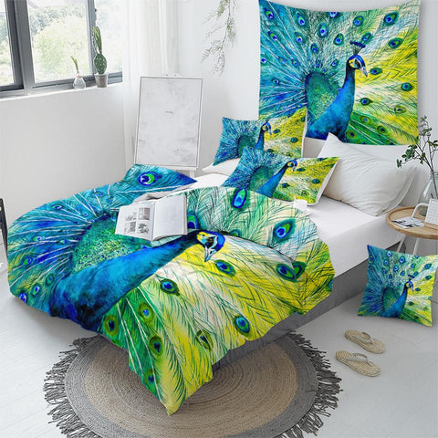 Image of Peacock Tail Comforter Set - Beddingify