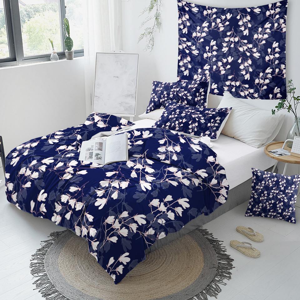 Deep Blue Flower Comforter Set - Beddingify