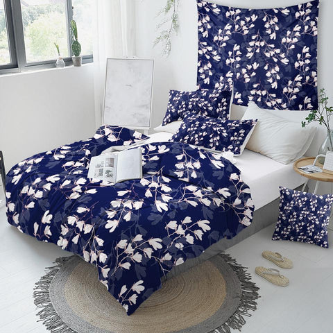 Image of Deep Blue Flower Comforter Set - Beddingify