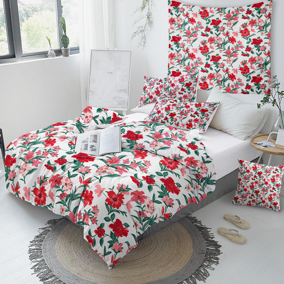 Red Flowers Blossom Comforter Set - Beddingify