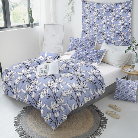 Image of Blue Flower Comforter Set - Beddingify