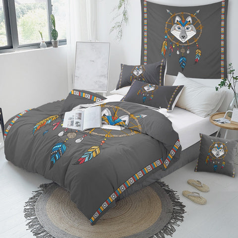 Image of Cartoon Wolf Dreamcatcher Bedding Set - Beddingify