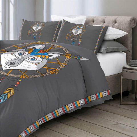 Image of Cartoon Wolf Dreamcatcher Comforter Set - Beddingify