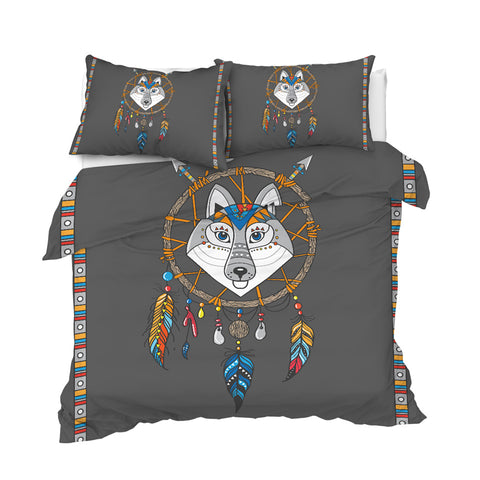 Image of Cartoon Wolf Dreamcatcher Bedding Set - Beddingify