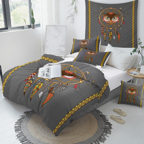 Image of Tribal Owl Dreamcatcher Comforter Set - Beddingify