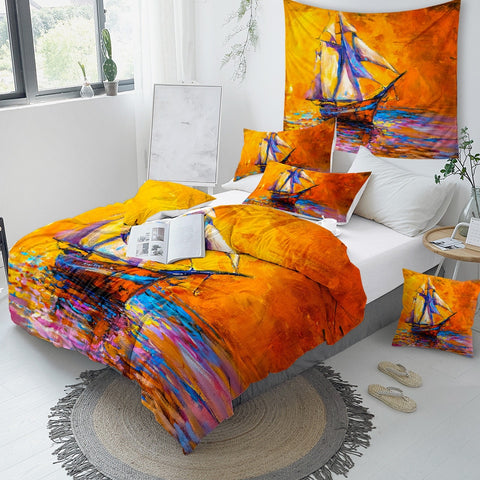 Image of Sailboat Oil Painting Bedding Set - Beddingify