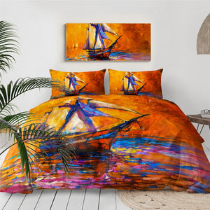 Sailboat Oil Painting Bedding Set - Beddingify
