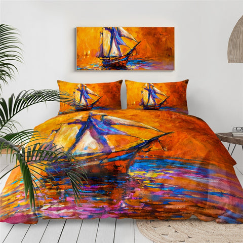 Image of Sailboat Oil Painting Bedding Set - Beddingify