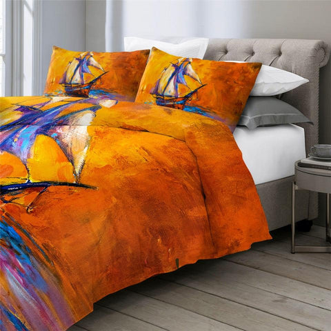 Image of Sailboat Oil Painting Comforter Set - Beddingify