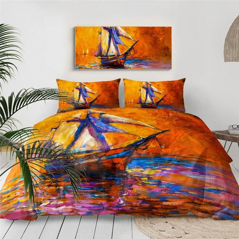 Image of Sailboat Oil Painting Comforter Set - Beddingify
