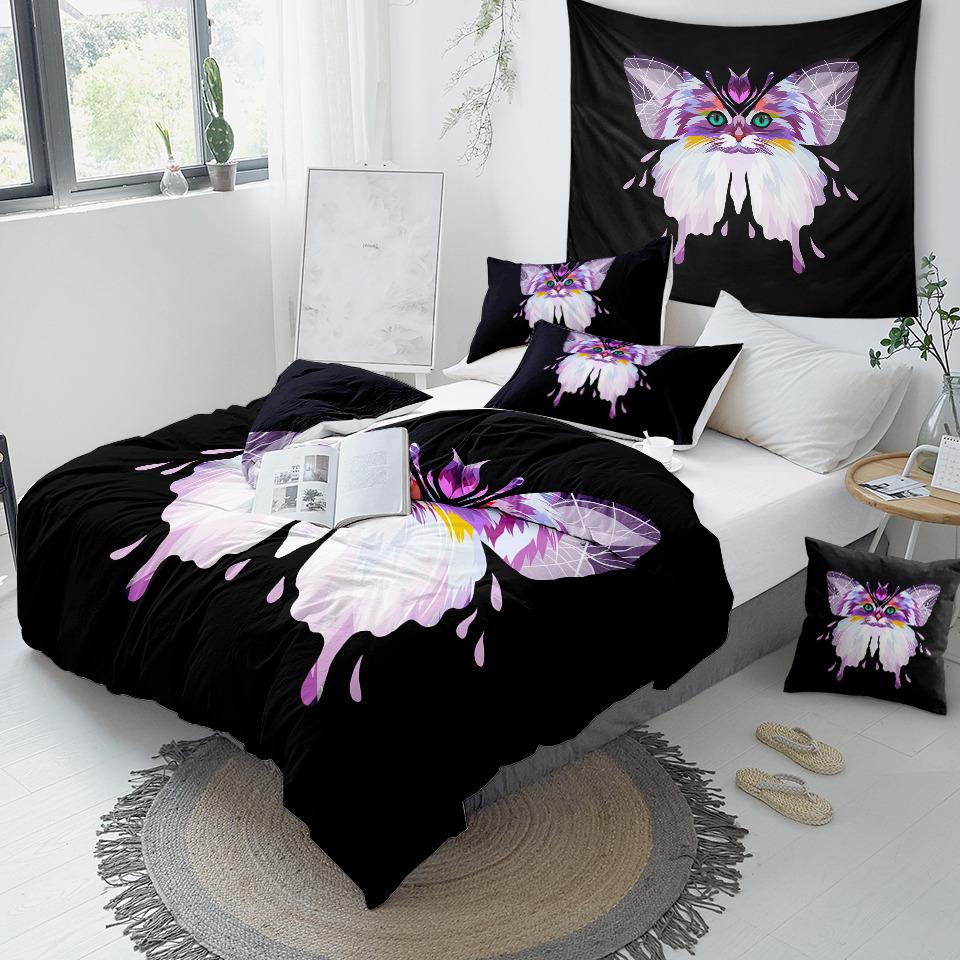 Butterfly And Cat Face Comforter Set - Beddingify