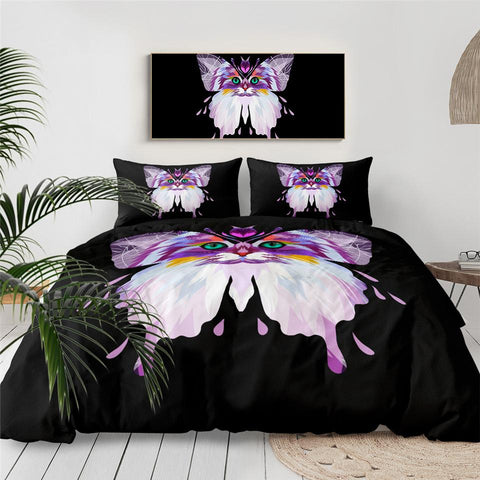 Image of Butterfly And Cat Face Comforter Set - Beddingify