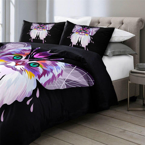 Image of Butterfly And Cat Face Comforter Set - Beddingify