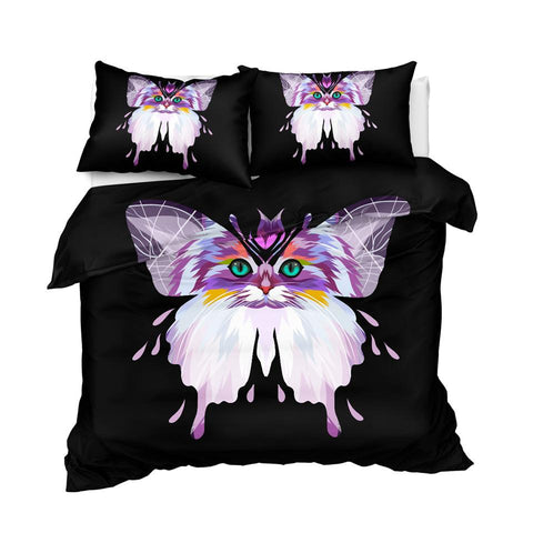 Image of Butterfly And Cat Face Comforter Set - Beddingify