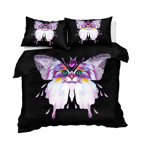 Image of Butterfly And Cat Face Bedding Set - Beddingify