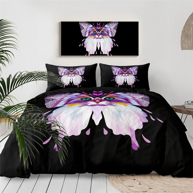 Butterfly And Cat Face Comforter Set - Beddingify