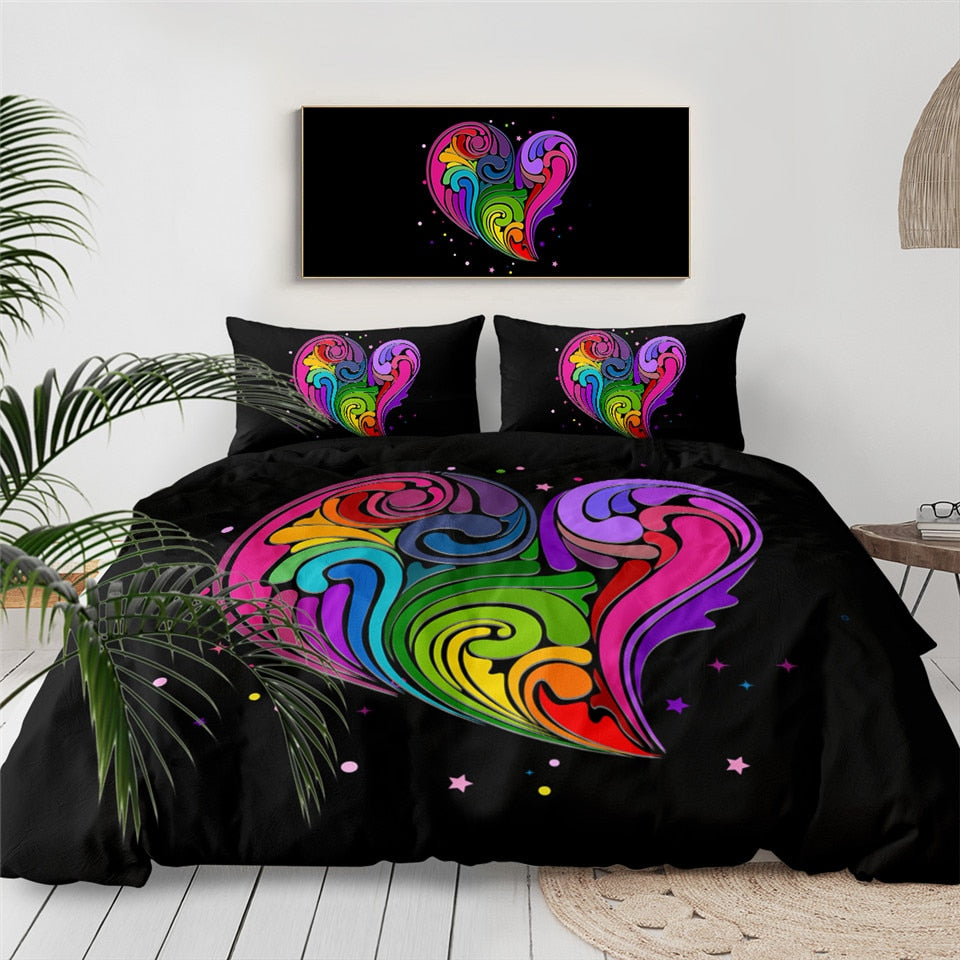 Rainbow Swirls Heart Shape Bedding Set - Beddingify