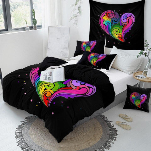 Image of Rainbow Swirls Heart Shape Comforter Set - Beddingify