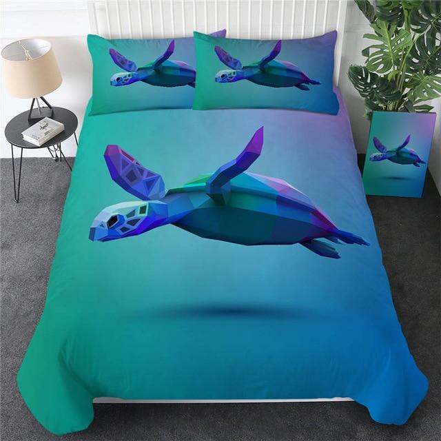 Geometric Blue Turtle Comforter Set - Beddingify
