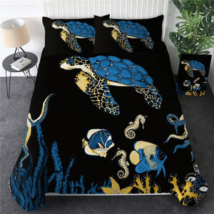 Blue Turtle and Fish Bedding Set - Beddingify