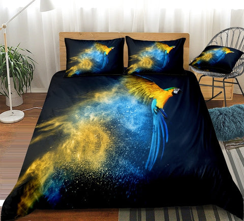 Image of Blue Yellow Parrot Bedding Set - Beddingify