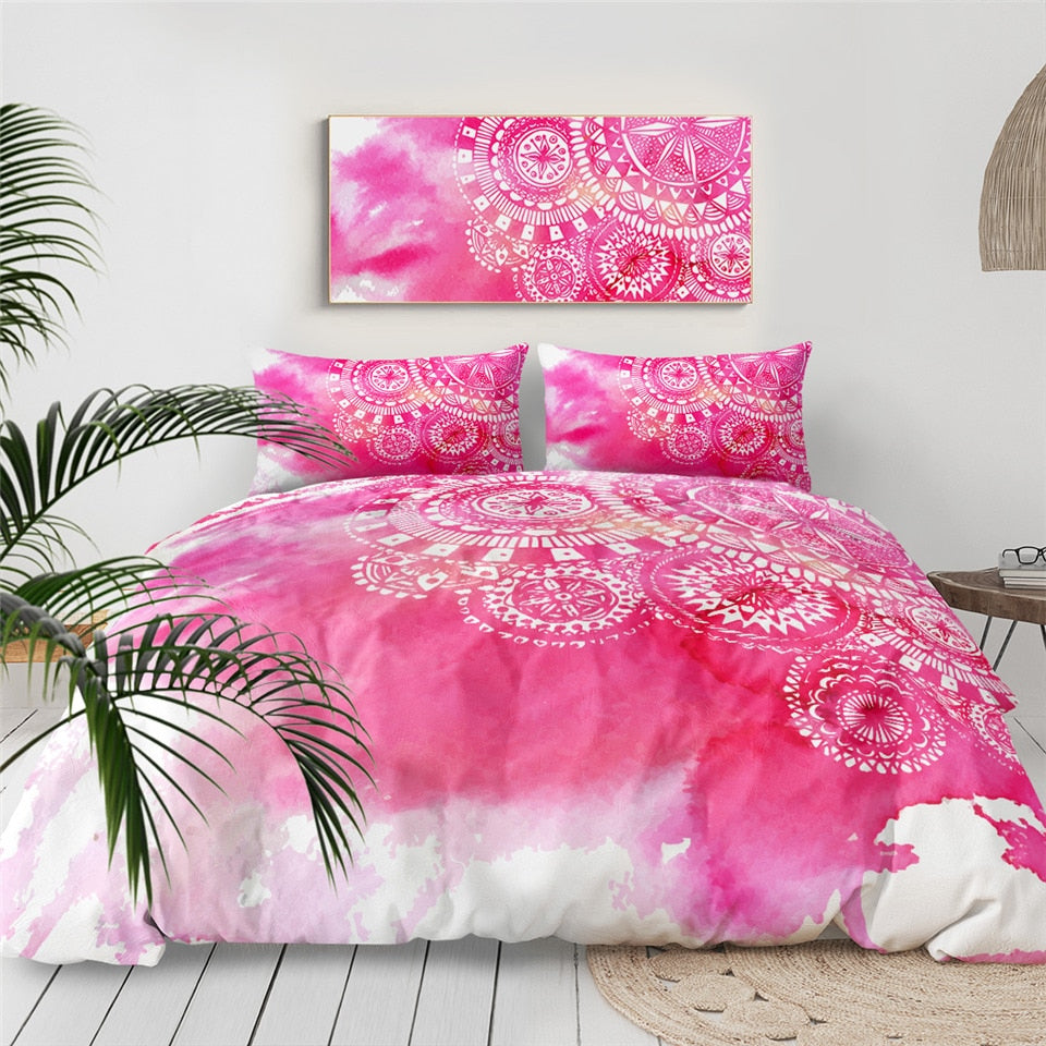 Pink Tie Dye Mandala Indigo Bedding Set - Beddingify