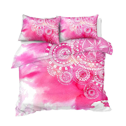 Image of Pink Tie Dye Mandala Indigo Comforter Set - Beddingify